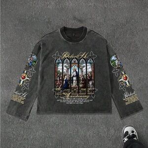 Graphic Long Sleeve Shirt with Stained Glass Design